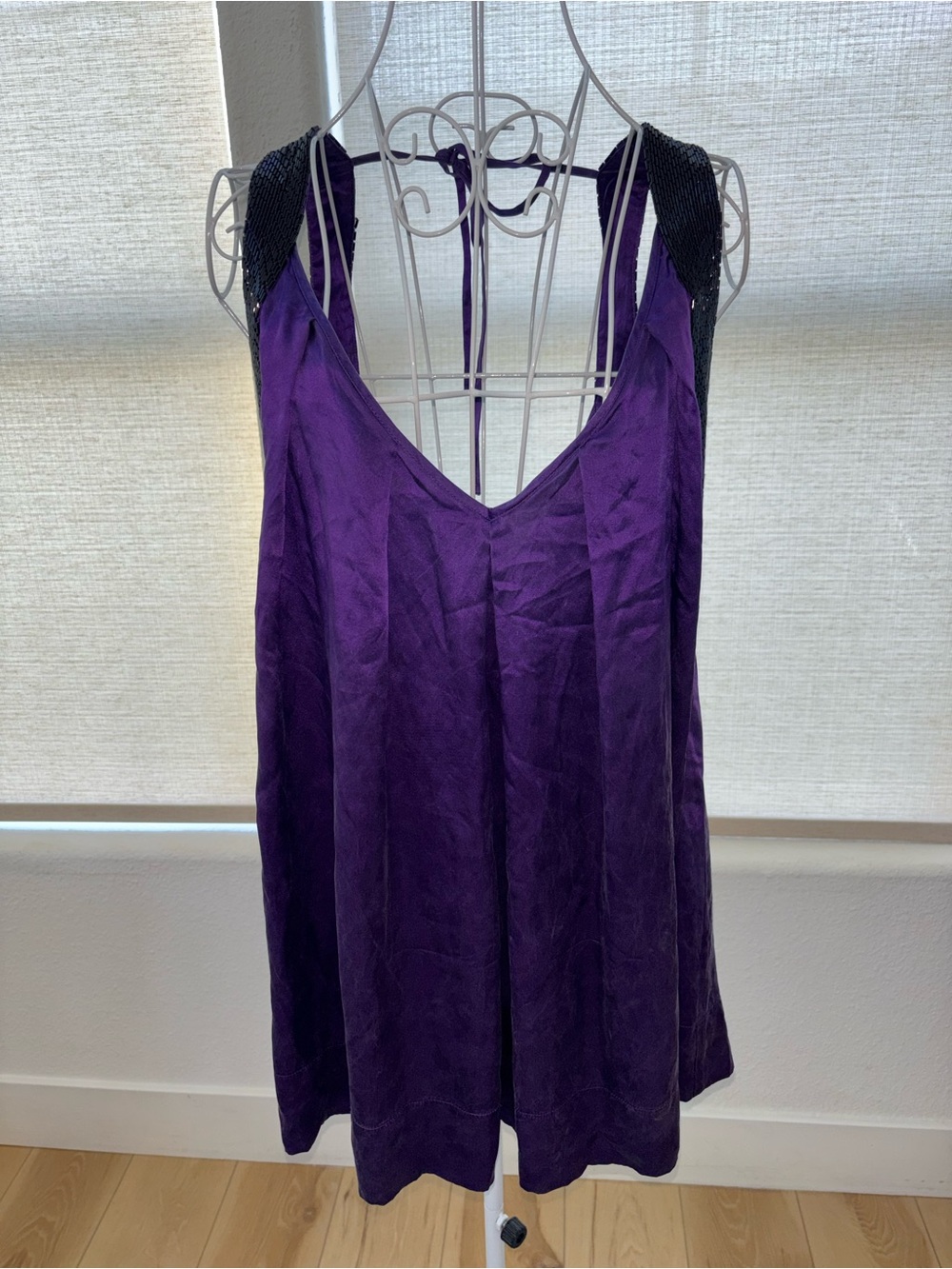 Bebe Y2k Deep Jewel Purple Silk Beaded Strap 100% Silk V Front Dress Size XS
